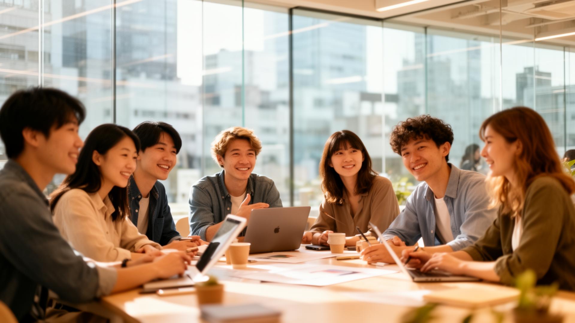 International team collaborating in a modern Tokyo studio